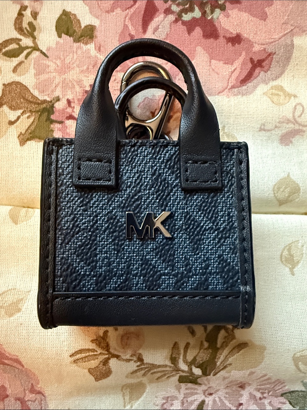 Michael Kors Black Textured Mini Tote Keyring for apple airpods